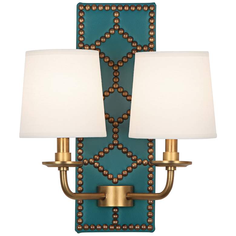 Image 1 Lightfoot 16 1/2"H Aged Brass with Mayo Teal Leather Sconce
