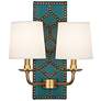Lightfoot 16 1/2"H Aged Brass with Mayo Teal Leather Sconce
