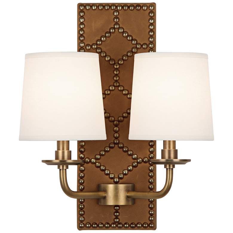Image 1 Lightfoot 16 1/2 inchH Aged Brass with Ochre Leather Wall Sconce