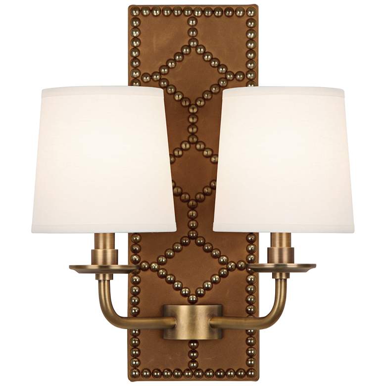 Image 1 Lightfoot 16 1/2"H Aged Brass with Ochre Leather Wall Sconce