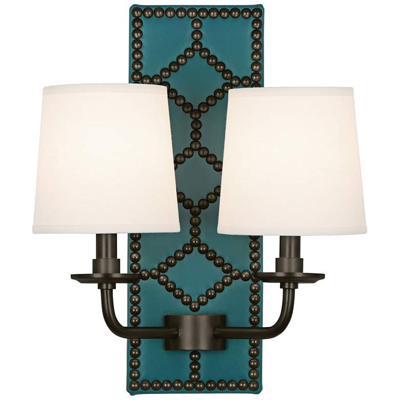 Image 1 Lightfoot 16 1/2"H Patina Bronze w/ Mayo Teal Leather Sconce