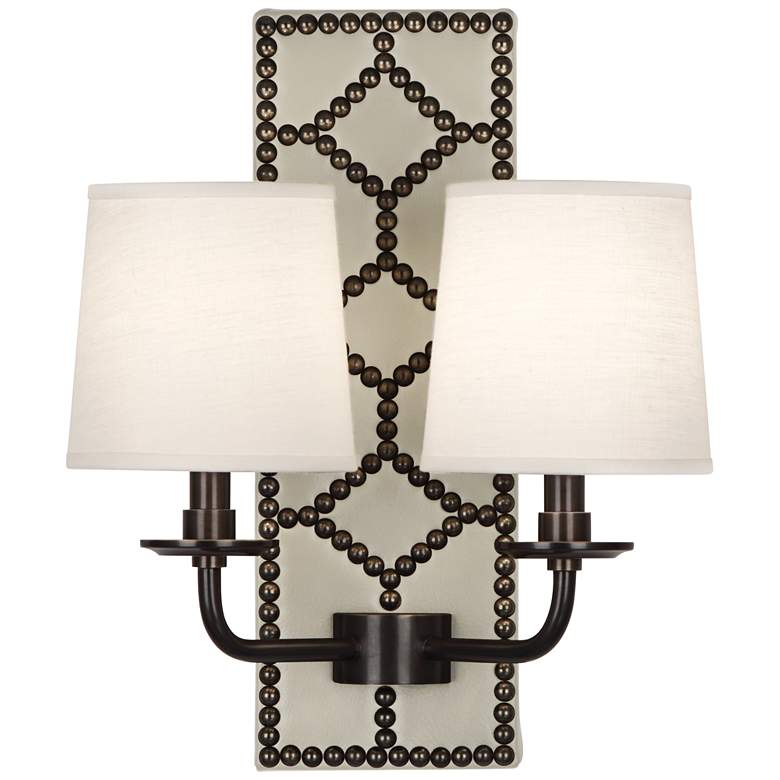 Image 1 Lightfoot 16 1/2"H Patina Bronze with Bruton Leather Sconce