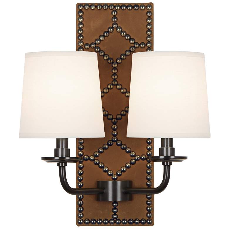 Image 1 Lightfoot 16 1/2"H Patina Bronze with Ochre Leather Sconce