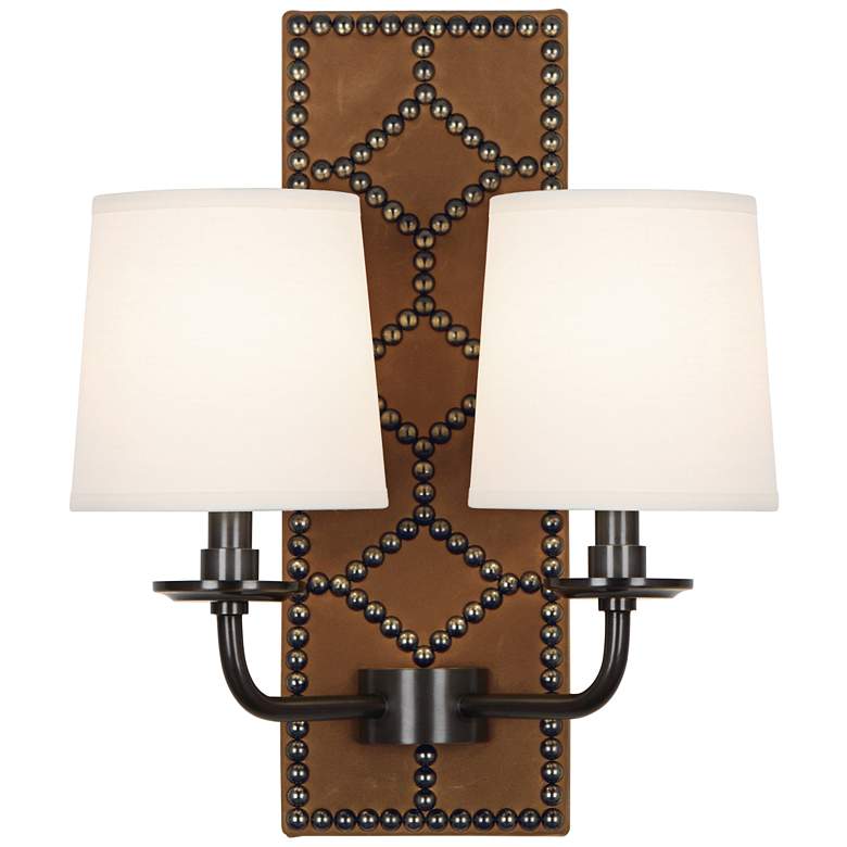 Image 1 Lightfoot 16 1/2"H Patina Bronze with Ochre Leather Sconce