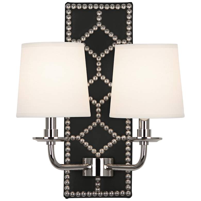 Image 1 Lightfoot 16 1/2 inchH Polished Nickel with Black Leather Sconce