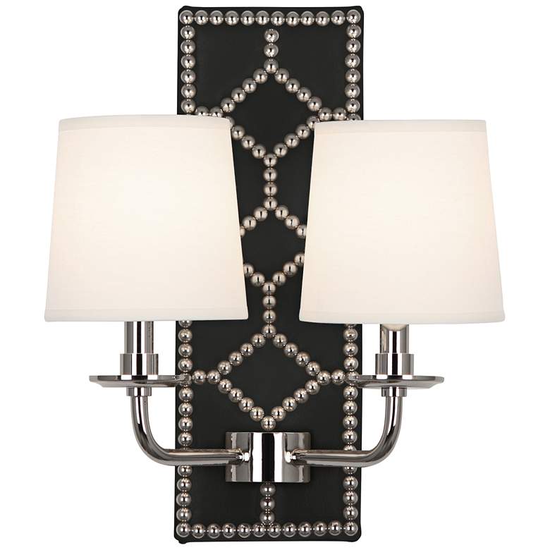 Image 1 Lightfoot 16 1/2"H Polished Nickel with Black Leather Sconce