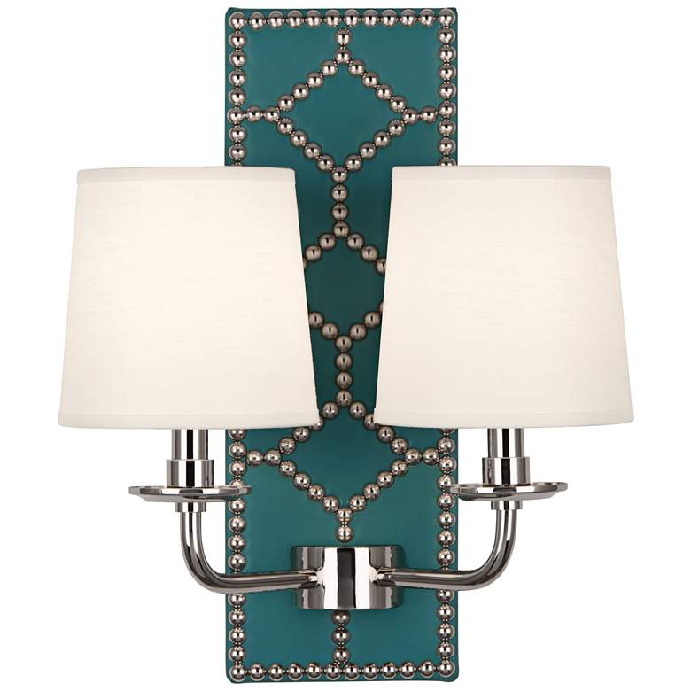 Image 1 Lightfoot 16 1/2 inchH Polished Nickel with Mayo Leather Sconce