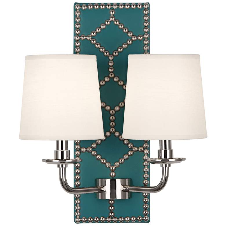 Image 1 Lightfoot 16 1/2"H Polished Nickel with Mayo Leather Sconce