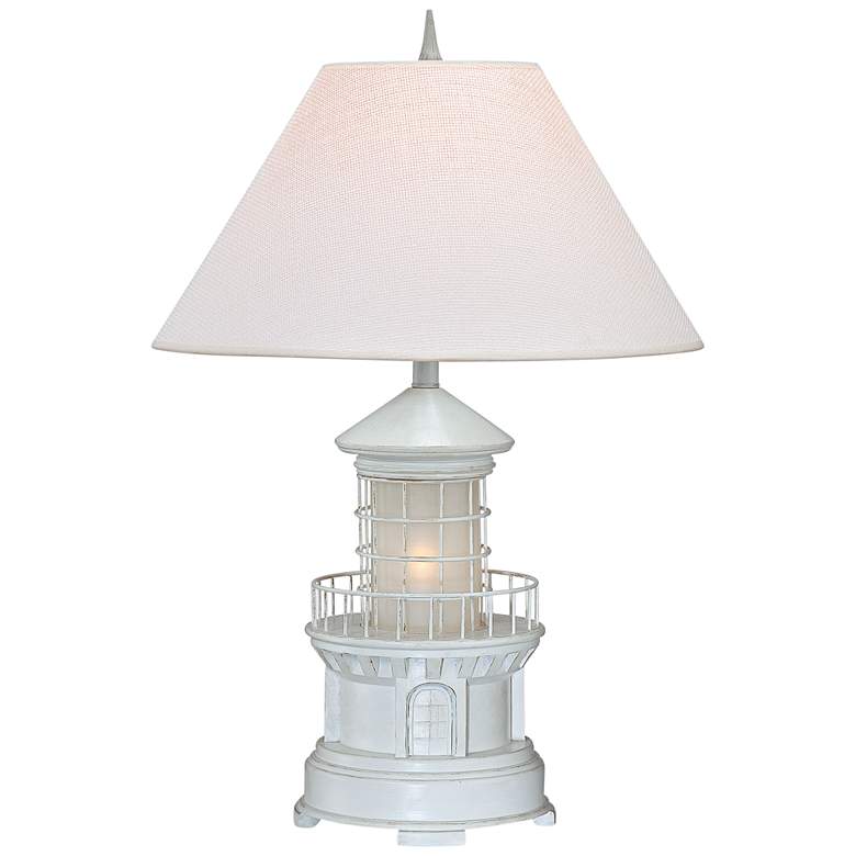 Image 2 Lighthouse 27" Antique White Coastal Table Lamp with Night Light