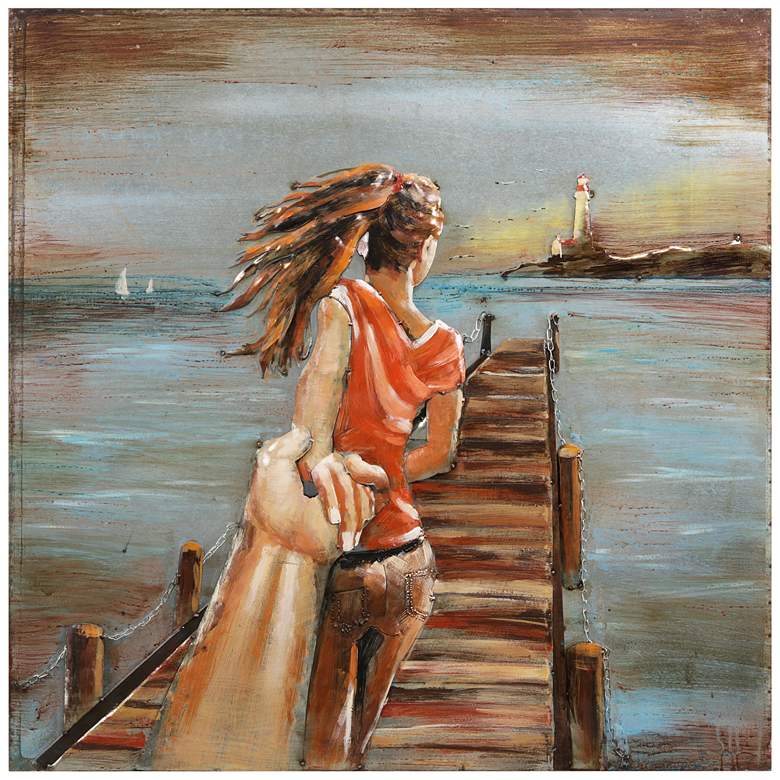 Image 3 Lighthouse 40" Square Metal Dimensional Wall Art