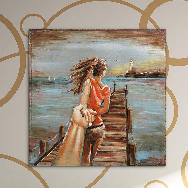 Image 2 Lighthouse 40" Square Metal Dimensional Wall Art