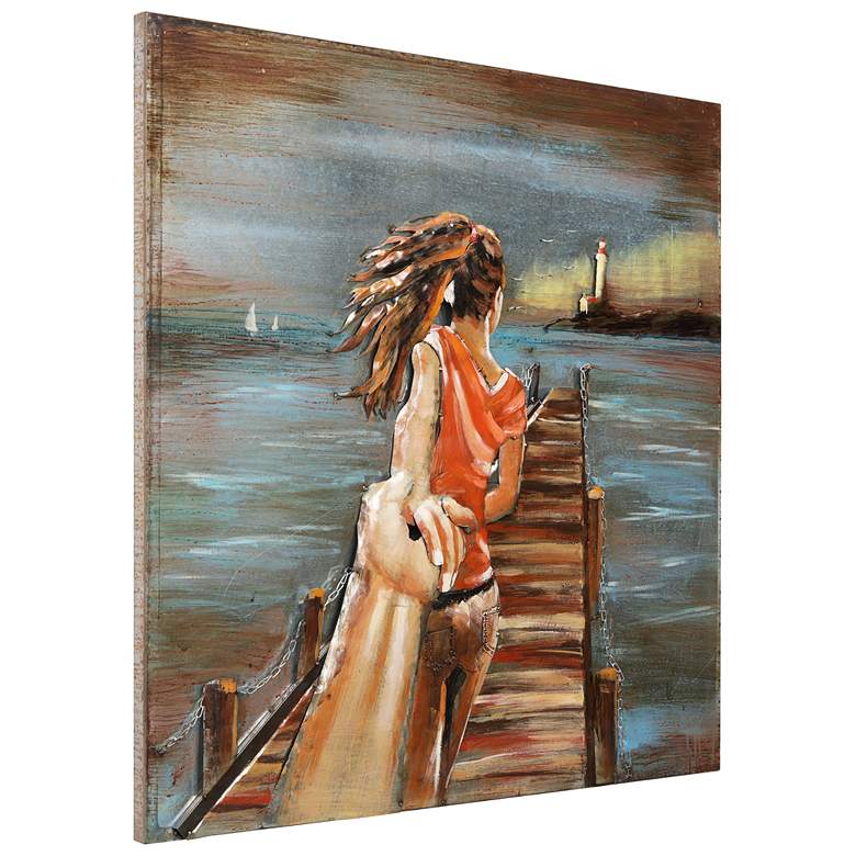 Image 6 Lighthouse 40 inch Square Metal Dimensional Wall Art more views