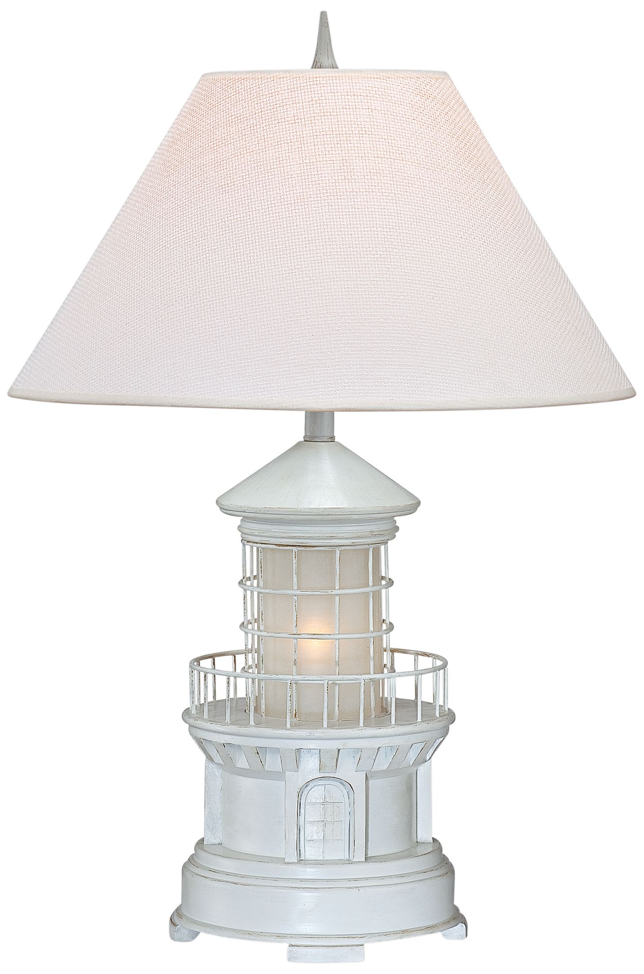 Lighthouse Antique White Coastal Table Lamp with Nightlight 16J75