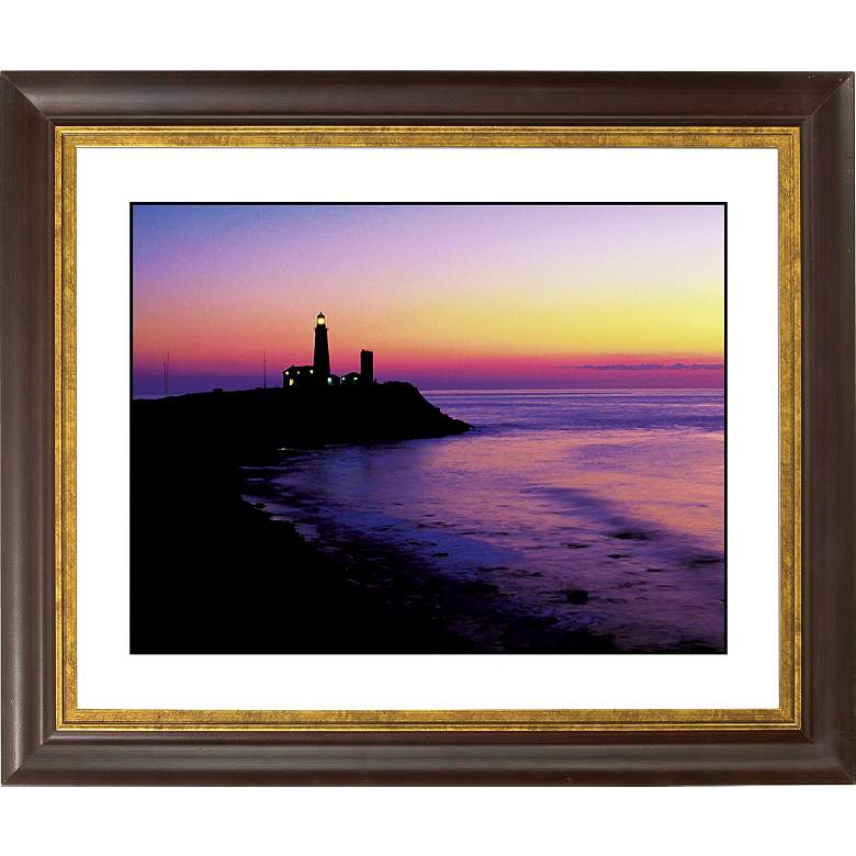 Image 1 Lighthouse At Sunset Gold Bronze Frame 20 inch Wide Wall Art