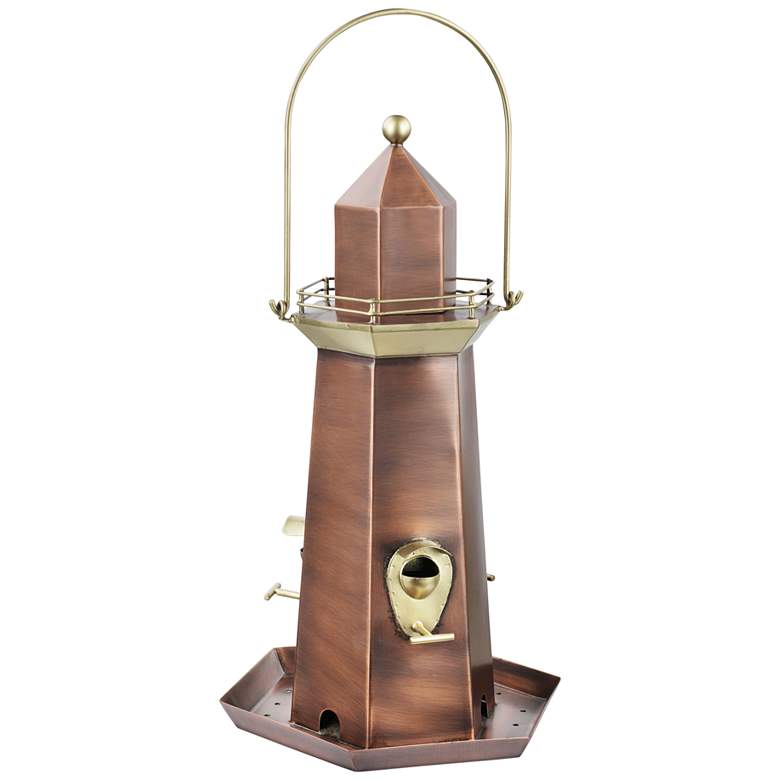 Image 1 Lighthouse Copper and Brass Metal Bird Feeder