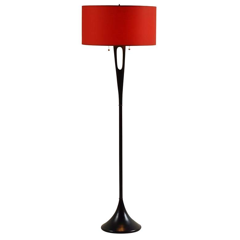 Image 1 Lights Up! 60" HIgh French Mod Bronze-Red Modern Floor Lamp