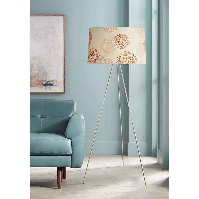 Image 1 Lights Up! Brushed Nickel Red Mumm Tripod Floor Lamp
