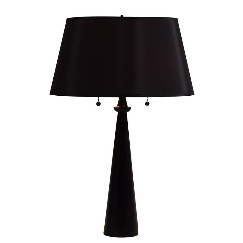 Image 1 Lights Up!  Dasan Bronze Table Lamp Black Silk Glow Shade