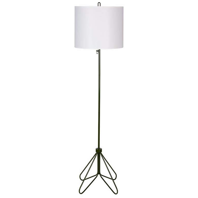 Image 1 Lights Up! Flight Forest Green White Linen Shade Floor Lamp