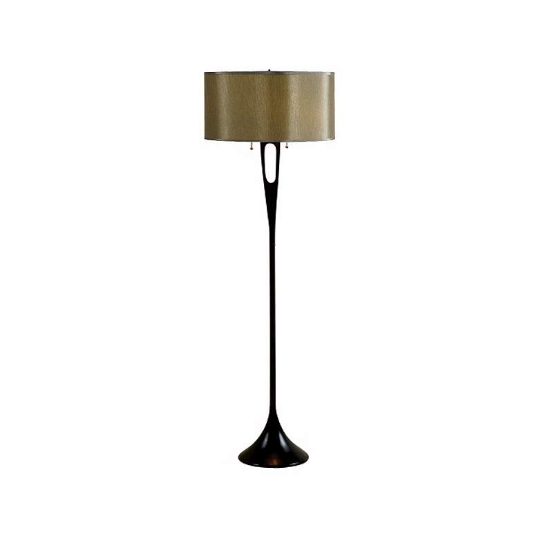 Image 1 Lights Up! French Mod Bronze and Driftwood Silk Floor Lamp
