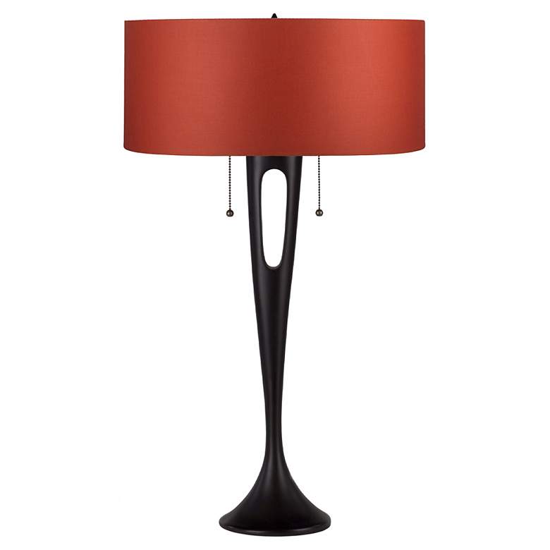 Image 1 Lights Up! French Mod Bronze Red Chintz Shade Table Lamp