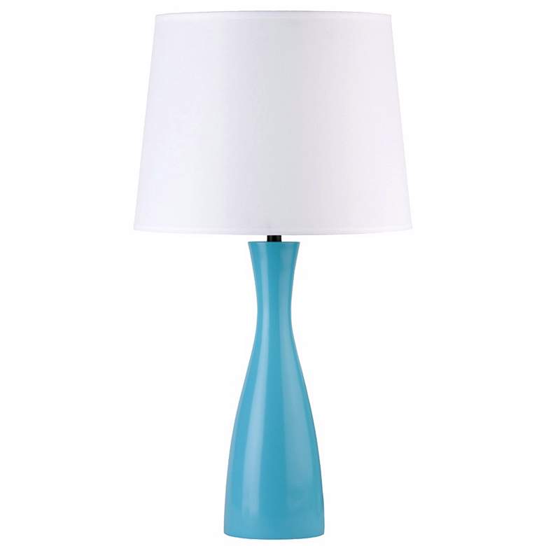 Image 1 Lights Up! Linen Shade Blue Oscar 24 inch High Table Lamp