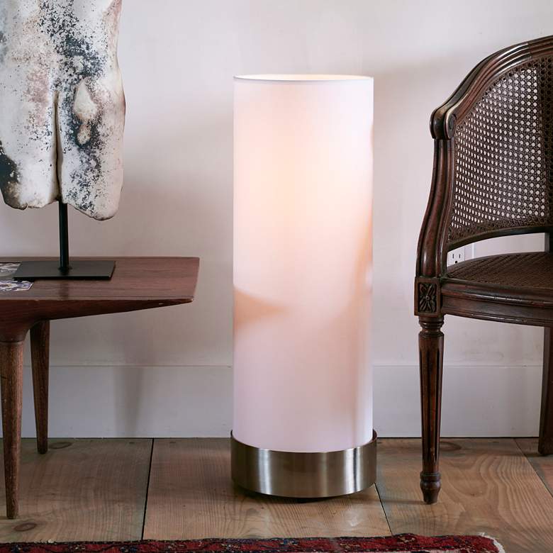 Image 1 Lights Up! Meridian Nickel White Linen Shade Table Lamp