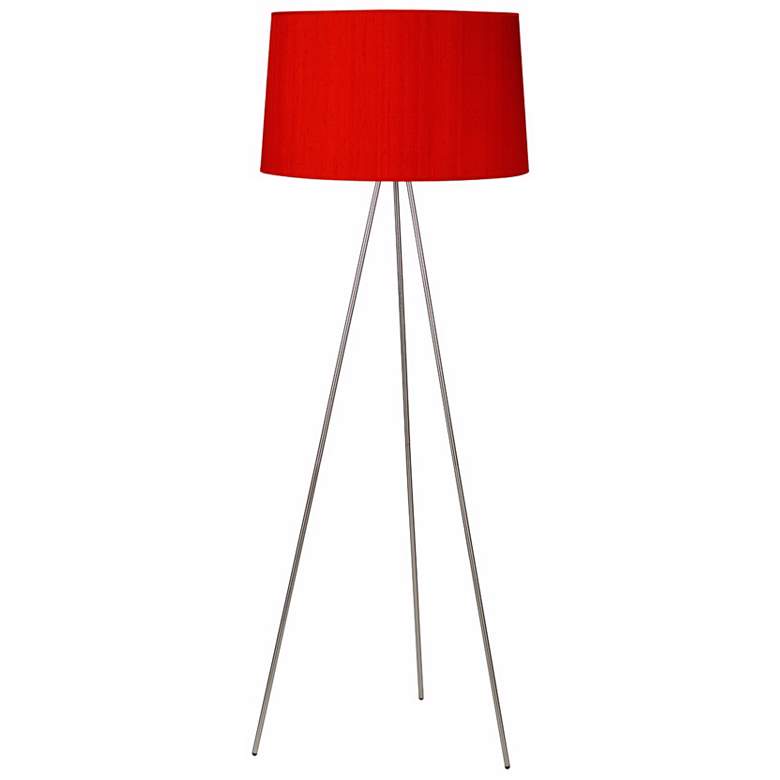 Image 1 Lights Up! Weegee Nickel Red Dupioni Silk Shade Floor Lamp