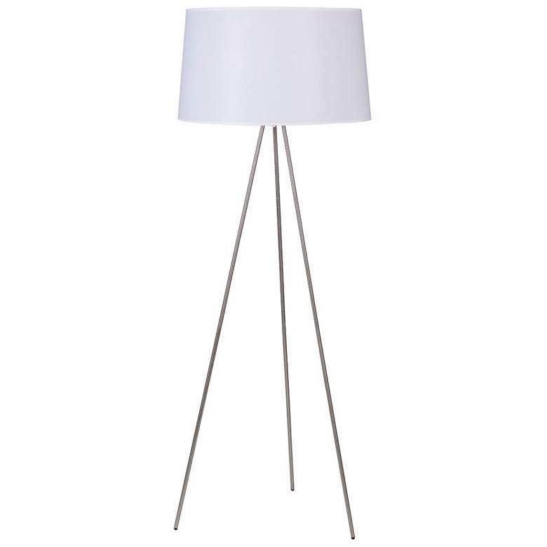 Image 1 Lights Up! Weegee Nickel With White Linen Shade Floor Lamp
