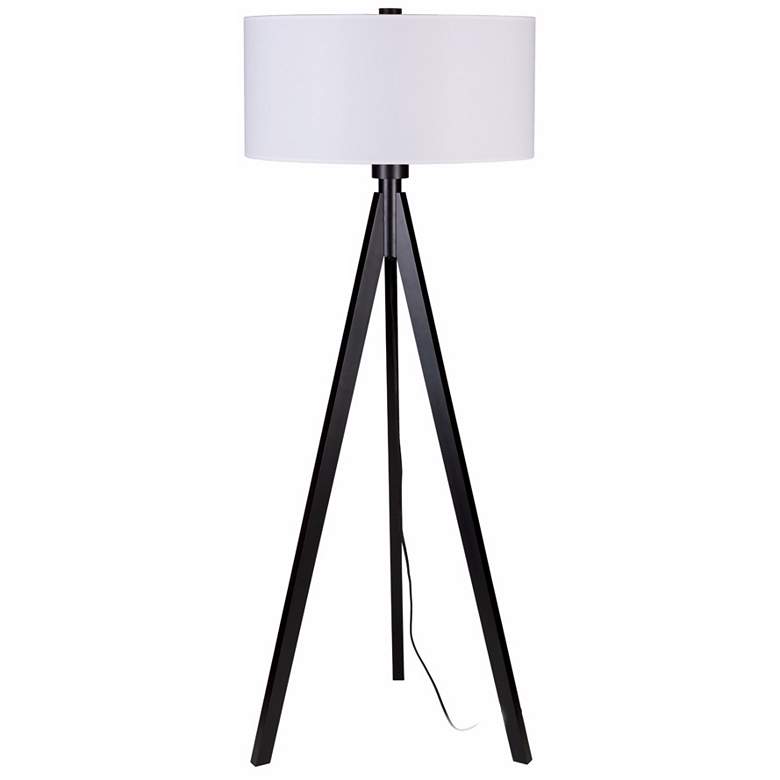 Image 1 Lights Up! Woody Black White Linen Shade Floor Lamp