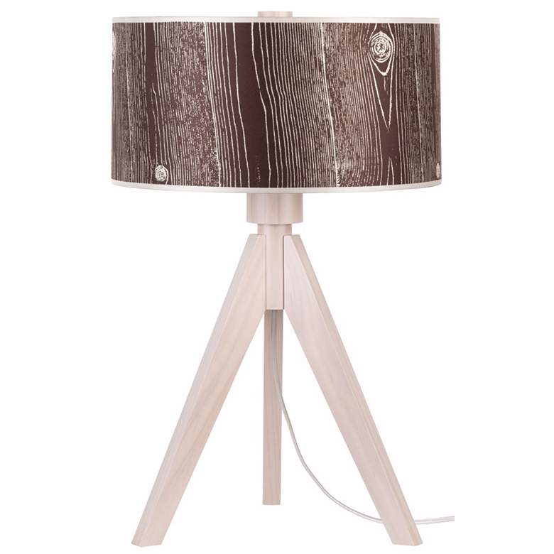 Lights Up! Woody Pickled Dark Faux Bois Shade Table Lamp