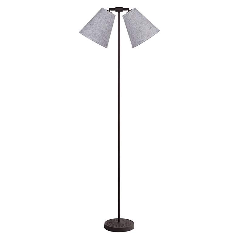 Image 1 Lights Up! Zoe 60 inch High Tweed Twin Shade Floor Lamp 