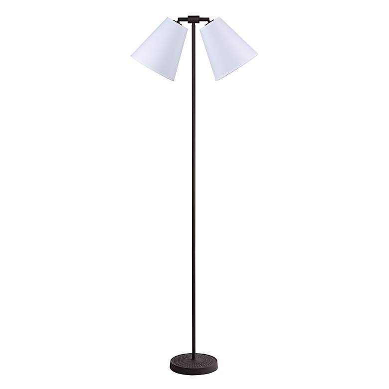 Image 1 Lights Up! Zoe 60 inch High White Linen Twin Shade Floor Lamp