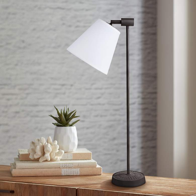 Image 1 Lights Up! Zoe Light White Linen Antique Iron Desk Lamp