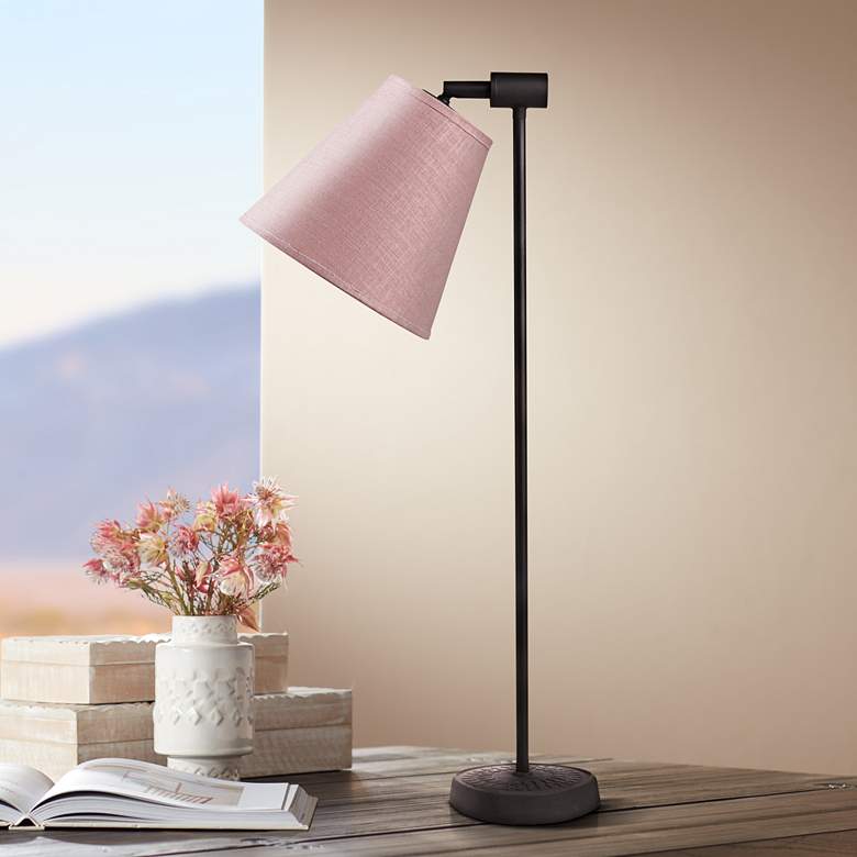 Image 1 Lights Up! Zoe Rose Tweed Antique Iron Desk Lamp