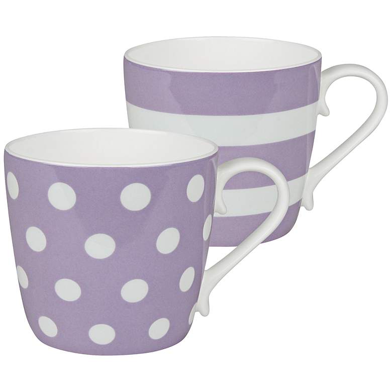 Image 1 Lilac Purple Dots and Stripes 2-Piece Porcelain Mug Set