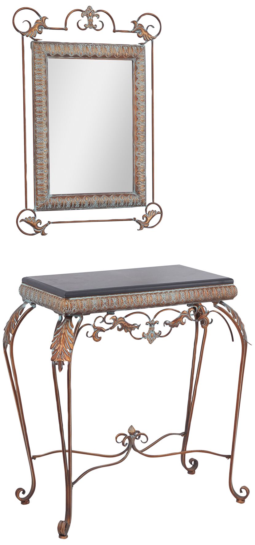 Image 2 Lilah Distressed Bronze 2-Piece Console Table and Mirror Set