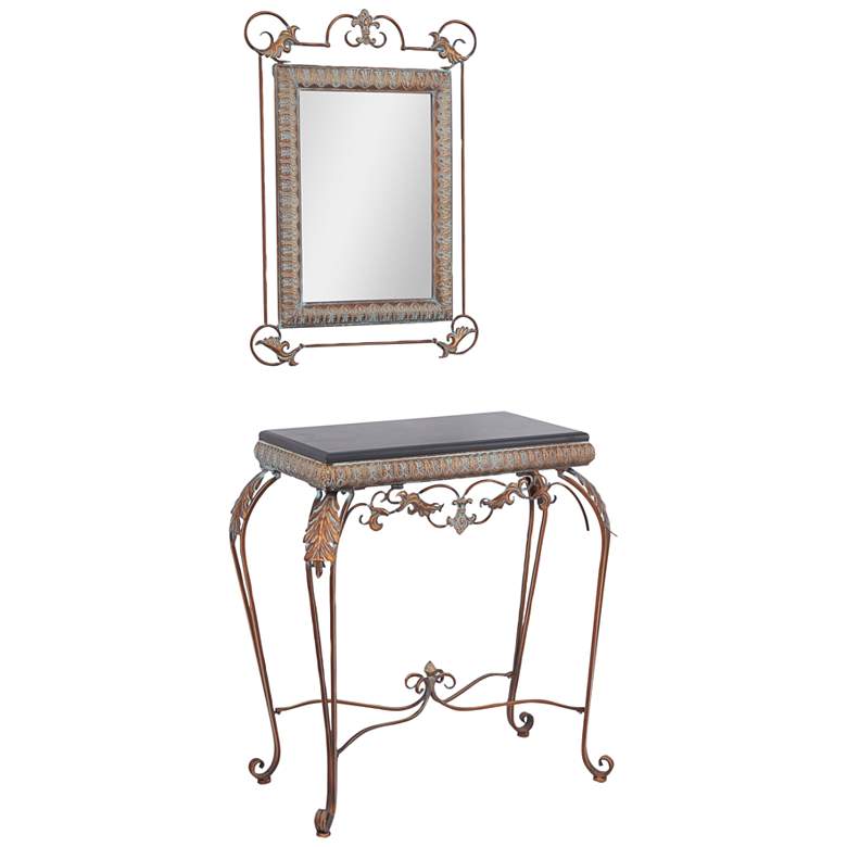Image 2 Lilah Distressed Bronze 2-Piece Console Table and Mirror Set