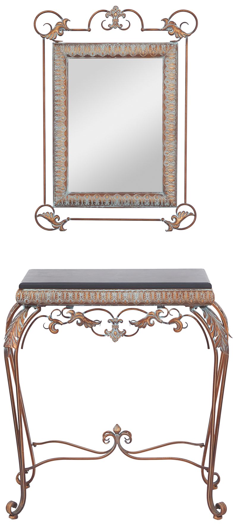Image 3 Lilah Distressed Bronze 2-Piece Console Table and Mirror Set more views