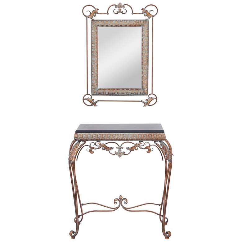 Image 3 Lilah Distressed Bronze 2-Piece Console Table and Mirror Set more views