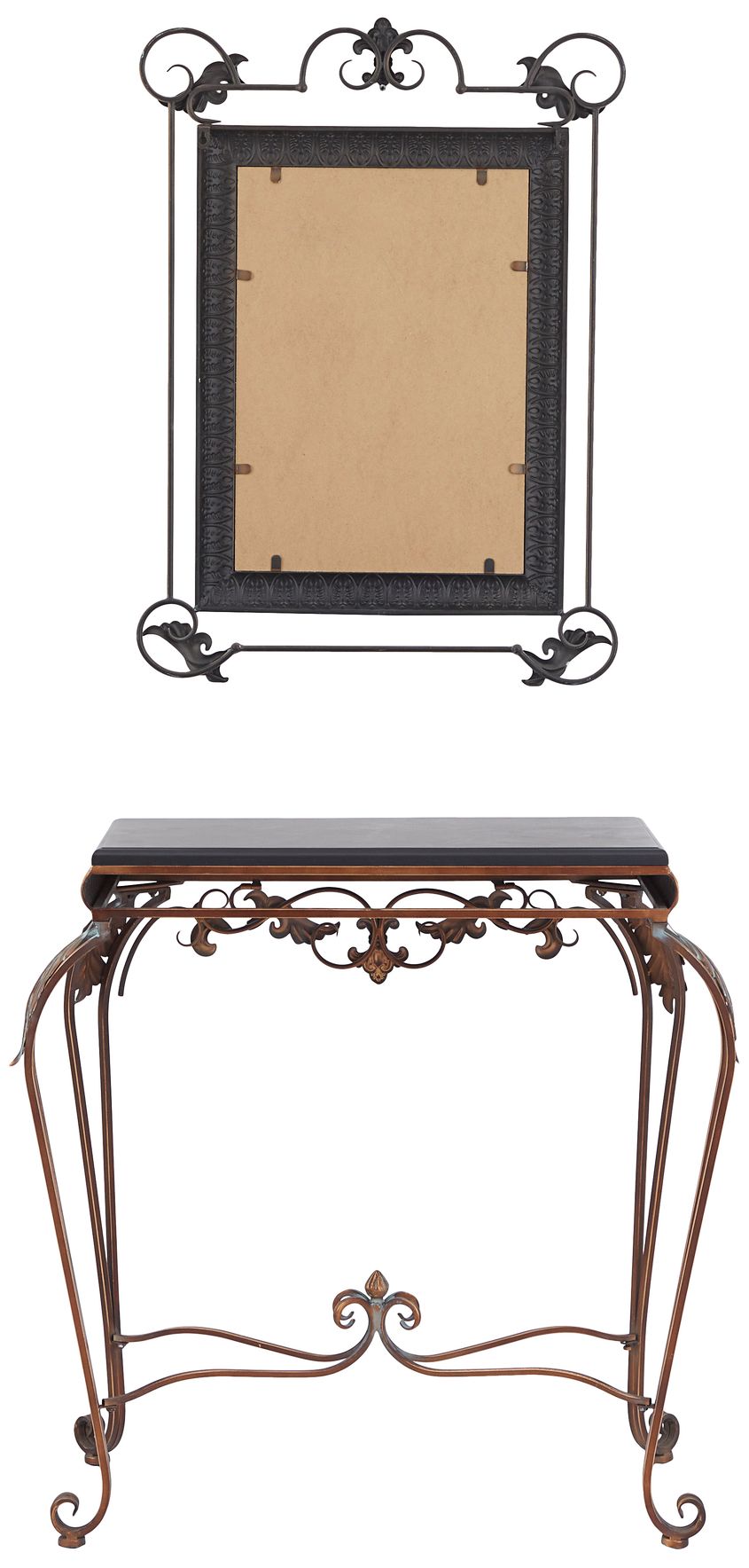 Image 6 Lilah Distressed Bronze 2-Piece Console Table and Mirror Set more views
