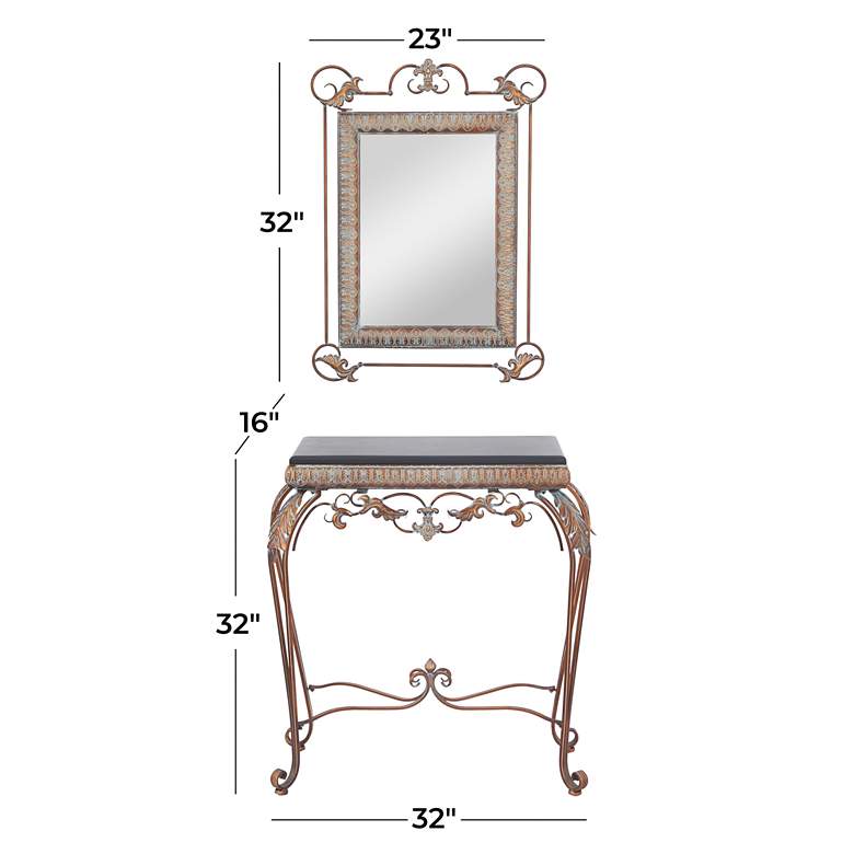 Image 7 Lilah Distressed Bronze 2-Piece Console Table and Mirror Set more views