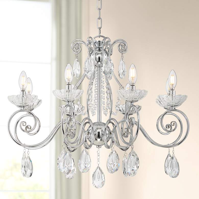 Image 1 Liliana 29 1/2 inchW Chrome and Crystal 8 Light Chandelier