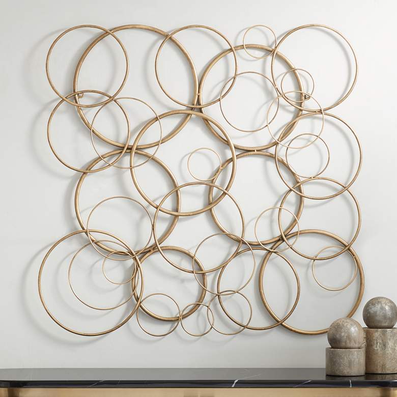 Image 1 Liliana 32" Wide Distressed Gold Circle Wall Plaque