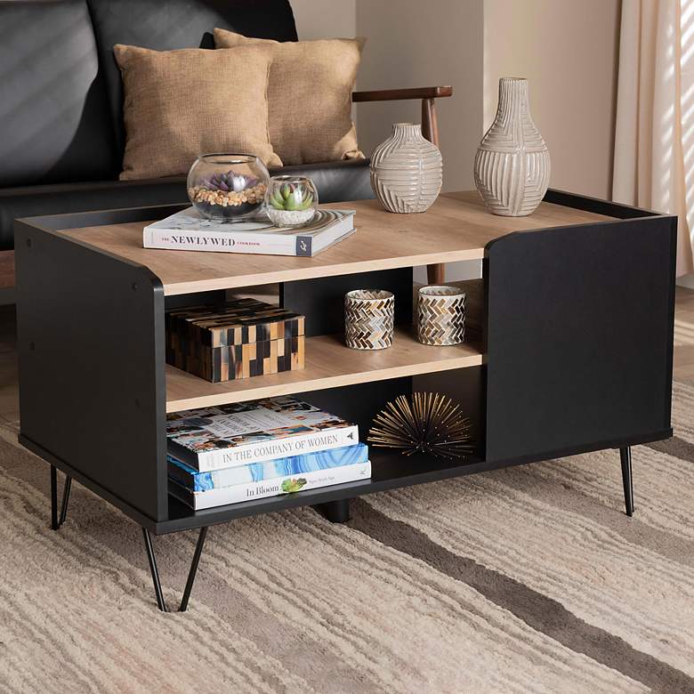 Image 1 Lilith 35 3/4 inch Wide Black and Oak Brown 3-Tier Coffee Table