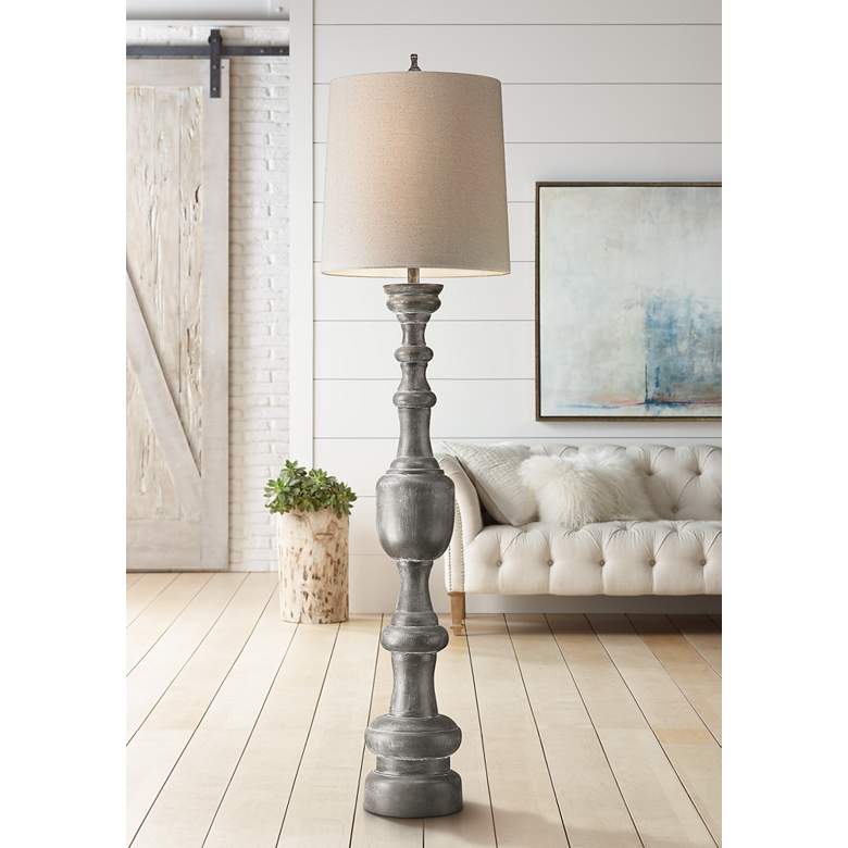 Image 1 Lillehammer 75" High Gray and Whitewash Column Floor Lamp