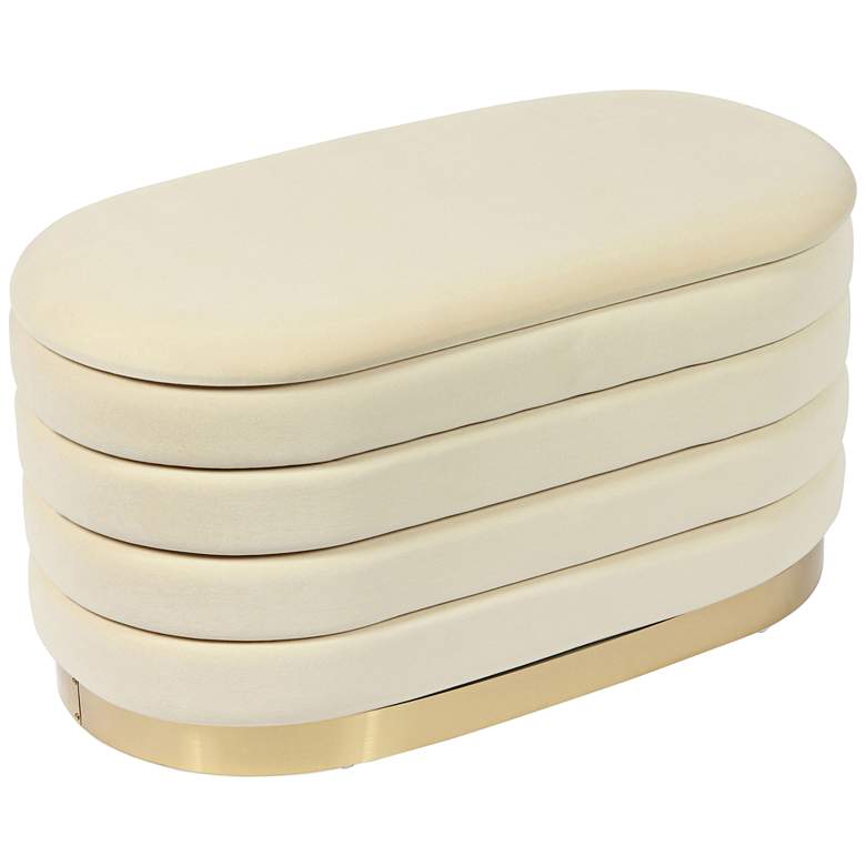 Image 1 Lillian 31 1/2" Wide Cream Channel-Tufted Storage Bench