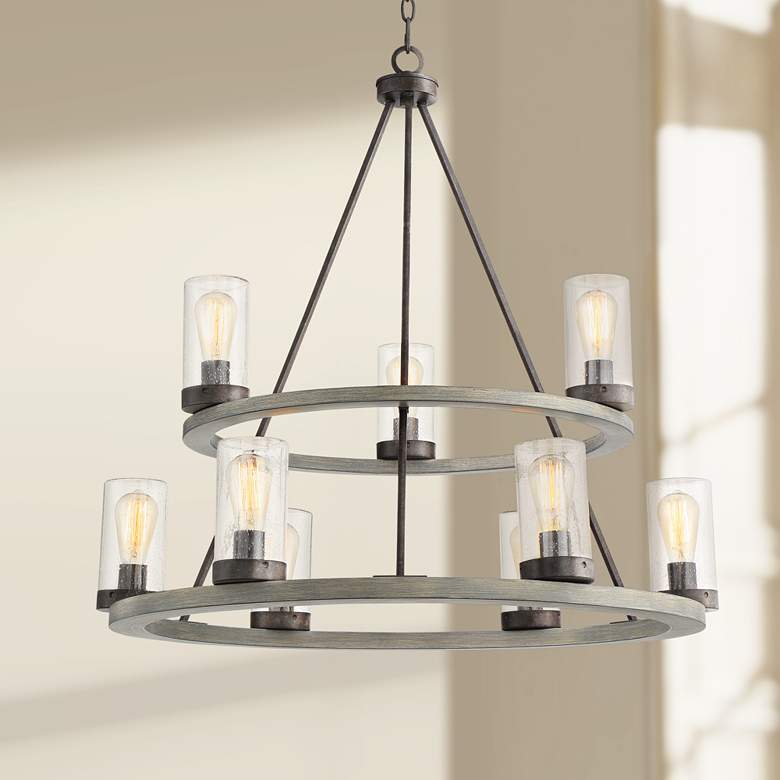 Image 1 Lillian 34 inch Wide Gray Wood and Bronze 9-Light Chandelier
