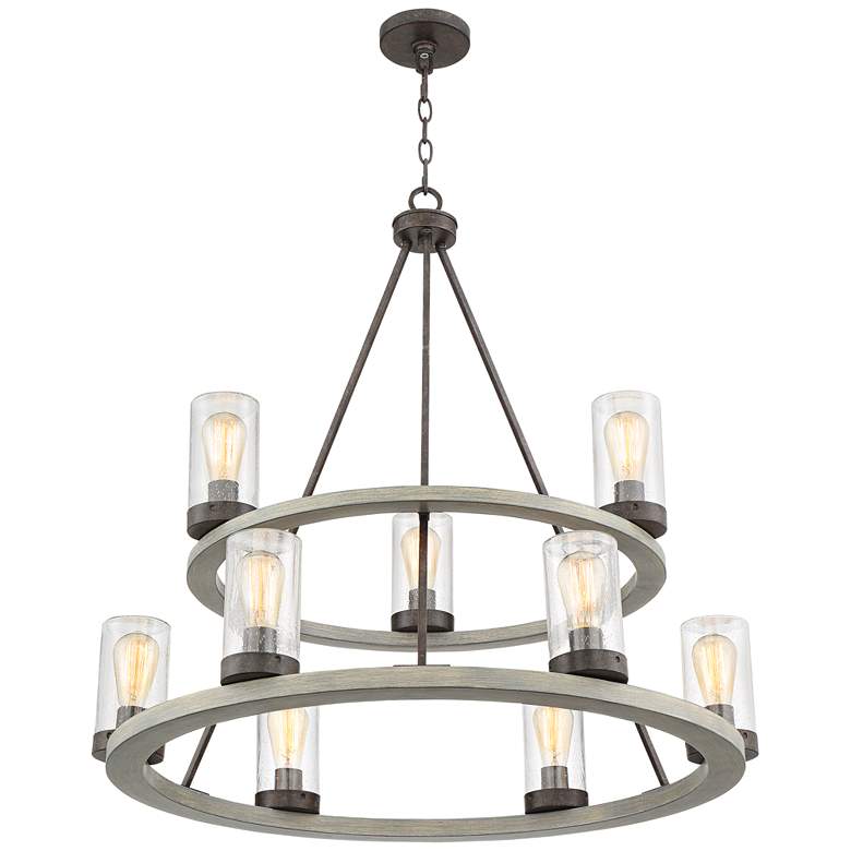 Lillian 34&quot; Wide Gray Wood and Bronze 9-Light Chandelier more views