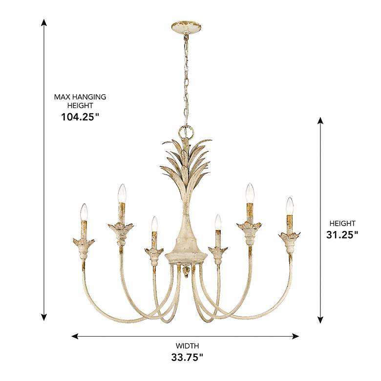 Image 7 Lillianne 33 3/4"W Antique Ivory 6-Light Candle Chandelier more views